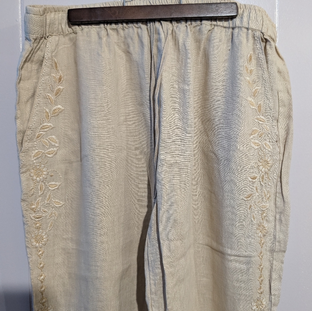 Johnny Was JW LA Linen Embroidered Joggers Size Medium - Picture 3 of 9